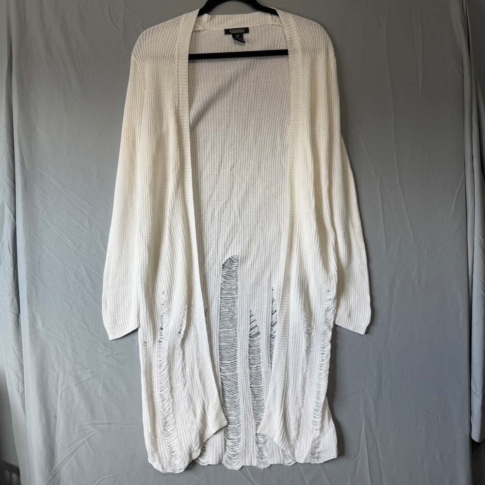 Revamped Womens Distressed Oversized Long Cardigan S White Fairy Grunge
